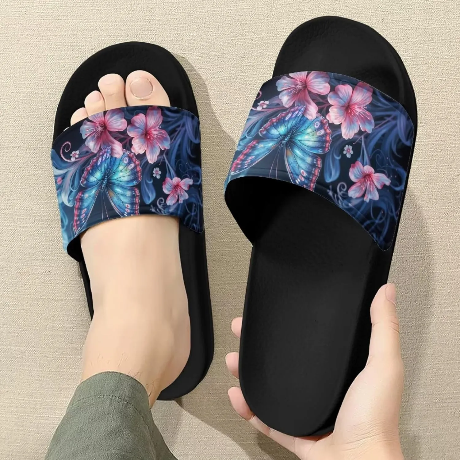Women's Flat Sandals Comfortable Slip On Leather Slide Sandals, Women's Slide Sandals Size 6-13.5