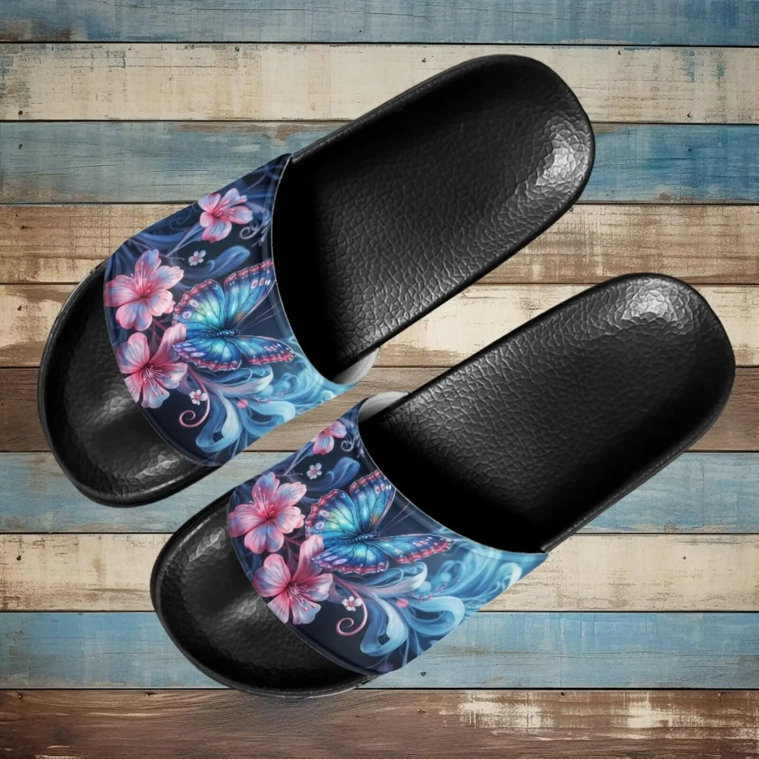 Women's Flat Sandals Comfortable Slip On Leather Slide Sandals, Women's Slide Sandals Size 6-13.5