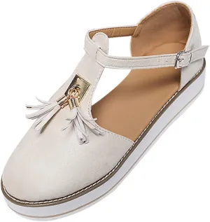 Women's Flatform Sandals,Soft Sole Comfy Flats Platform Tassels Canvas Shoes Closed Toe Sandal Summer Casual Suede Loafers