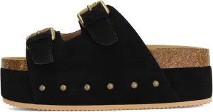 Womens Genuine Leather Cork Platform Sandals Adjustable Buckle Straps Band Suede Clogs Platform Slip on Flatform Sandals