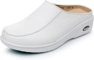 Women's Genuine Leather Slip-On Platform Sneaker Mules Comfortable Round Toe Breathable Cutout Soft Bottom Non-Slip Walking Shoes for Sports Workout Hiking