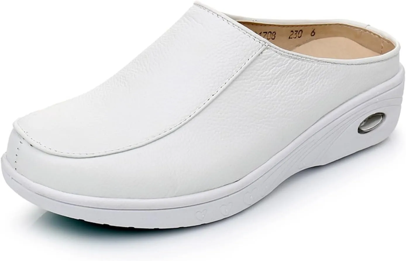 Women's Genuine Leather Slip-On Platform Sneaker Mules Comfortable Round Toe Breathable Cutout Soft Bottom Non-Slip Walking Shoes for Sports Workout Hiking