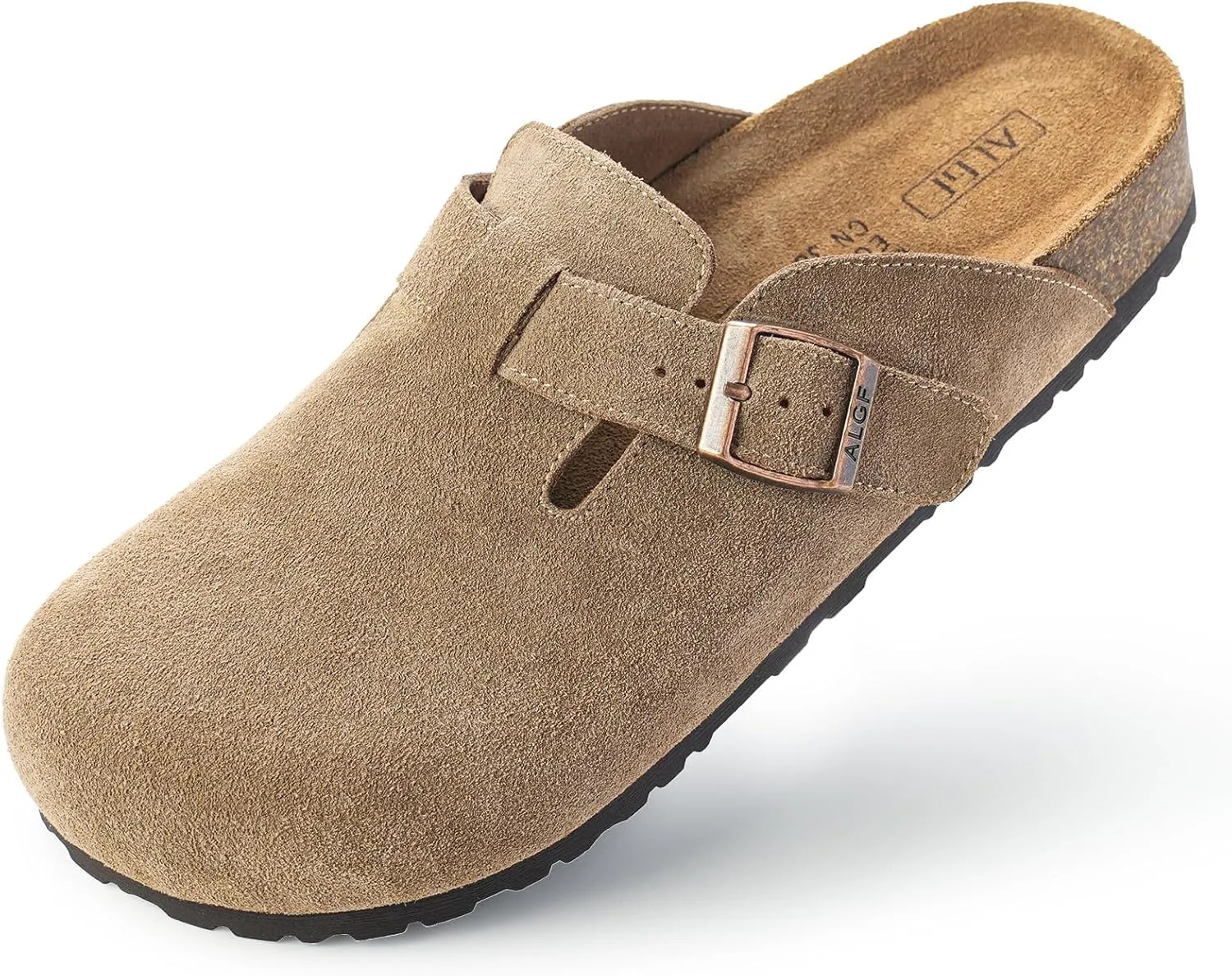 Women’s Genuine Suede Clogs for Women Slip-On Buckle Slides Women's Mules & Clogs Natural Rubber Cork Footbed Sandals Potato Shoes with Arch Support