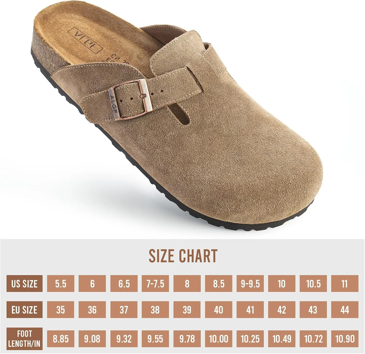 Women’s Genuine Suede Clogs for Women Slip-On Buckle Slides Women's Mules & Clogs Natural Rubber Cork Footbed Sandals Potato Shoes with Arch Support