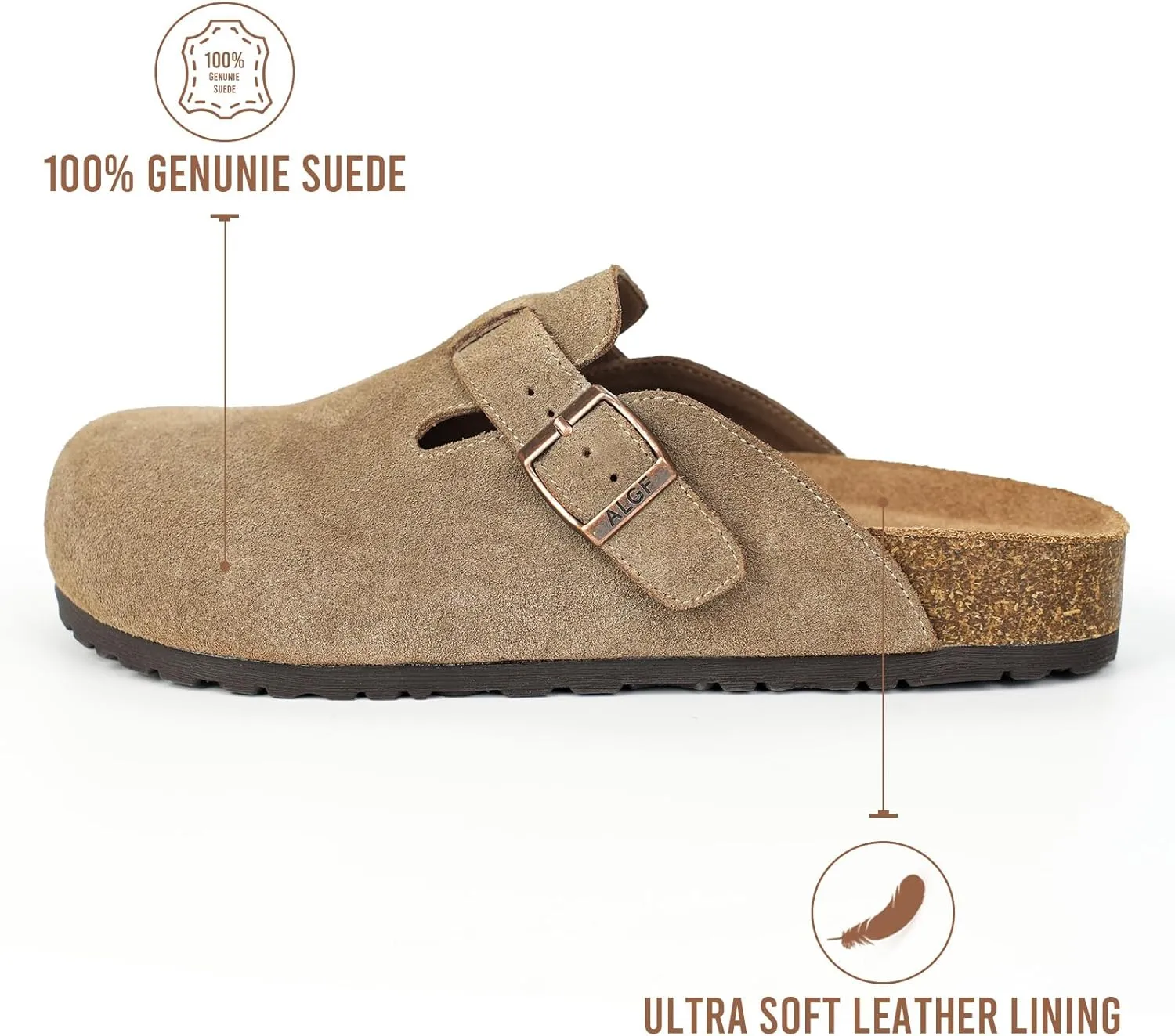 Women’s Genuine Suede Clogs for Women Slip-On Buckle Slides Women's Mules & Clogs Natural Rubber Cork Footbed Sandals Potato Shoes with Arch Support