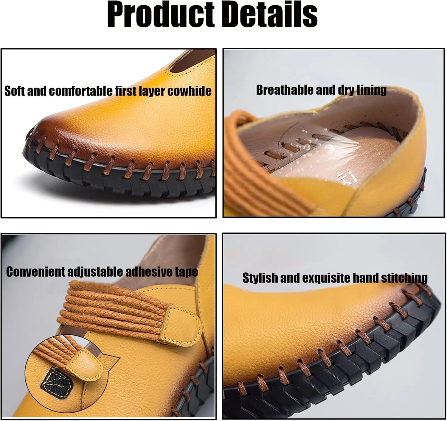Women's Hand Stitched Slip-on Flat Loafers,Adjustable Hook & Loop Comfortable Soft Sole Mom Walking Shoes Fashion Anti-Slip Breathable Casual Sneakers