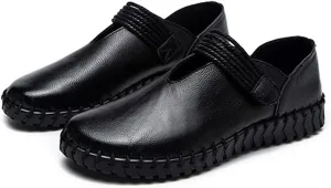 Women's Hand Stitched Slip-on Flat Loafers,Adjustable Hook & Loop Comfortable Soft Sole Mom Walking Shoes Fashion Anti-Slip Breathable Casual Sneakers