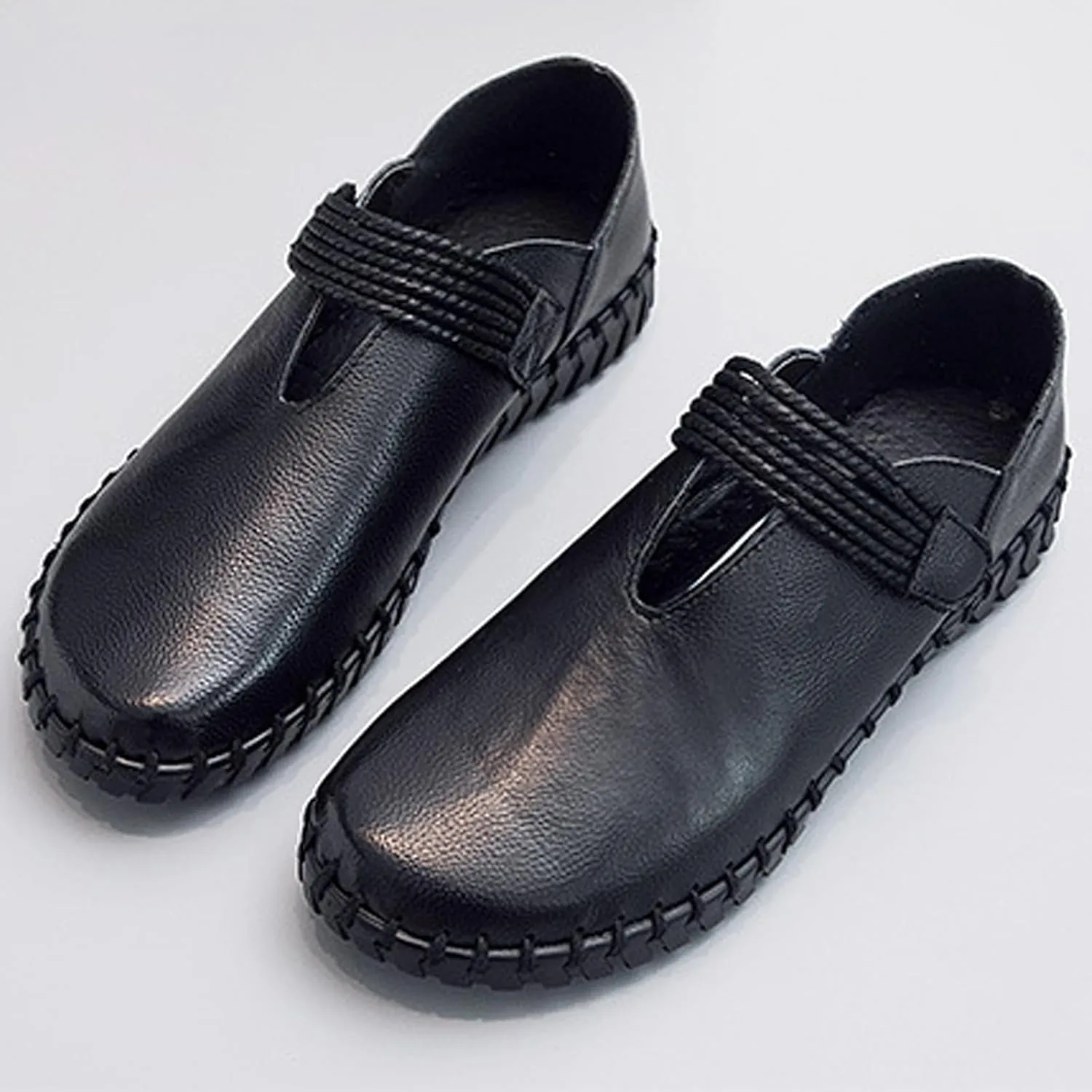 Women's Hand Stitched Slip-on Flat Loafers,Adjustable Hook & Loop Comfortable Soft Sole Mom Walking Shoes Fashion Anti-Slip Breathable Casual Sneakers