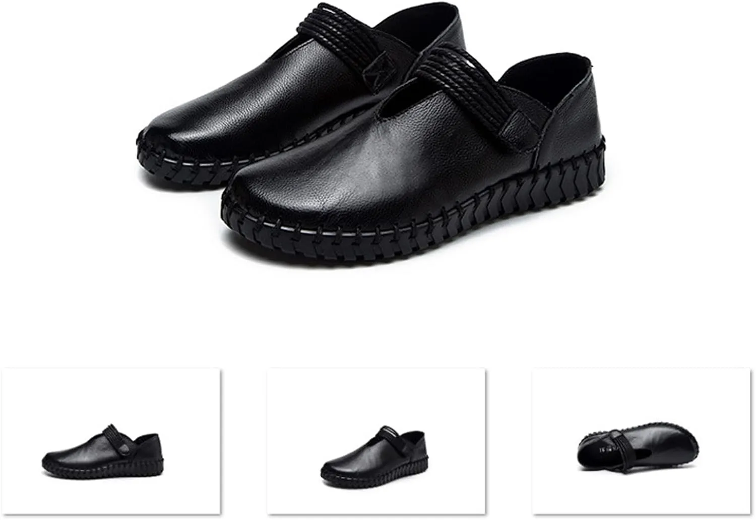 Women's Hand Stitched Slip-on Flat Loafers,Adjustable Hook & Loop Comfortable Soft Sole Mom Walking Shoes Fashion Anti-Slip Breathable Casual Sneakers