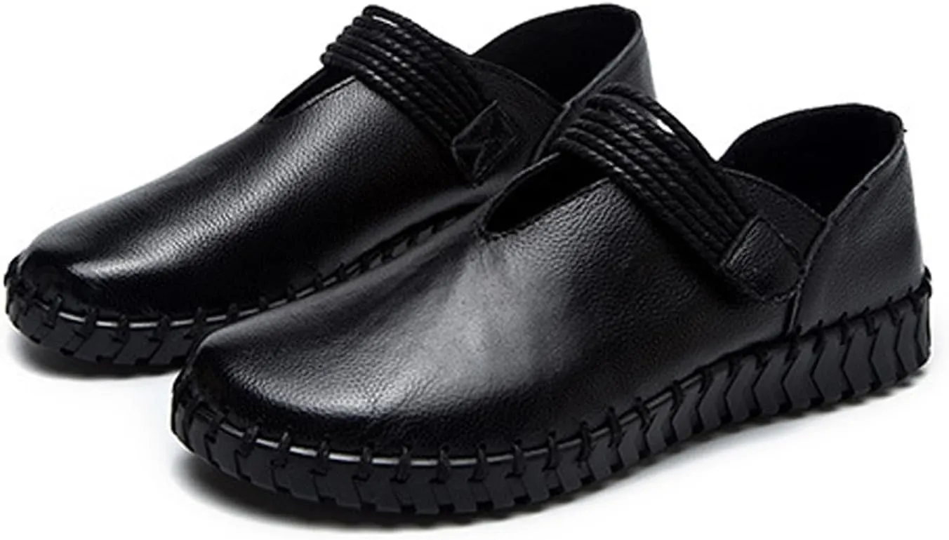Women's Hand Stitched Slip-on Flat Loafers,Adjustable Hook & Loop Comfortable Soft Sole Mom Walking Shoes Fashion Anti-Slip Breathable Casual Sneakers