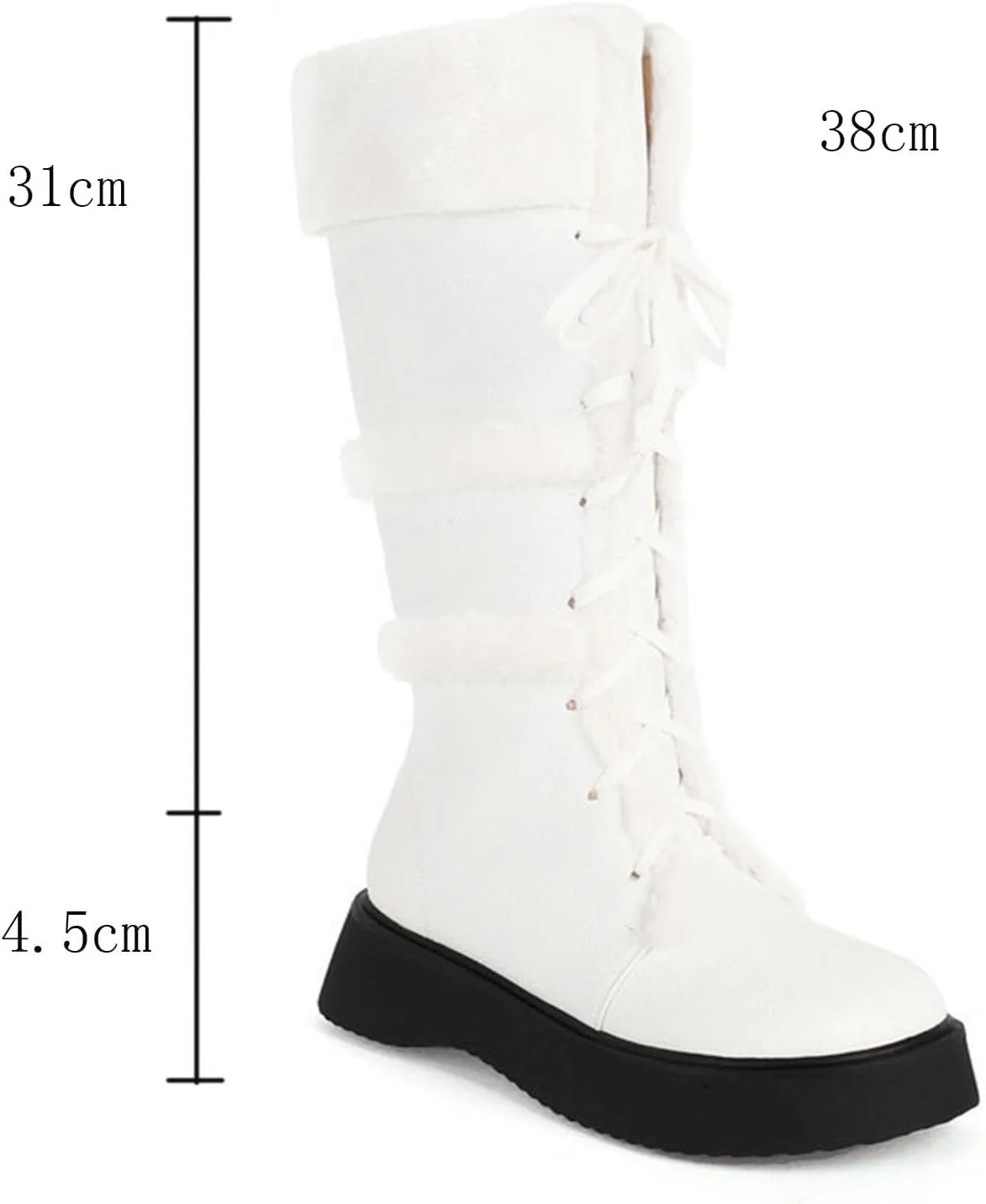 Women's High Boots, Plush Snow Boots Round Toe Thick Bottom Low Heel Front Lace Plush Warm Straight Boots Pu Raw Edge Non-Slip Fashionable and Comfortable Boots