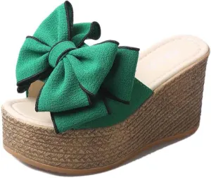 Women's High Heeled Bow-Knot Platform Wedge Flip-Flops Beach Sandals Fashion Espadrille Slippers Summer Thong