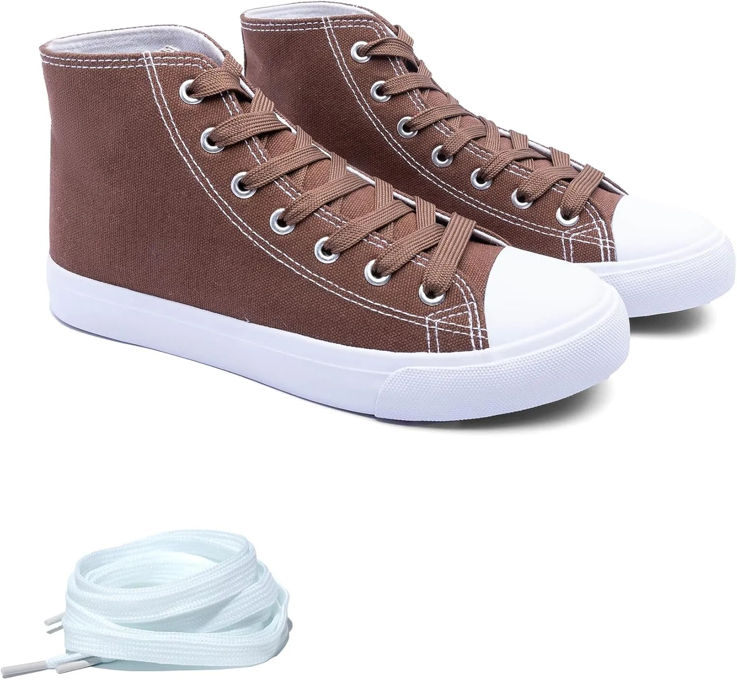 Women's High-Top Canvas Sneakers – Classic Lace-Up Casual Shoes with Extra Shoelaces – Comfortable, Stylish, and Durable