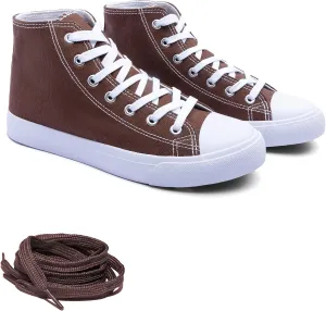 Women's High-Top Canvas Sneakers – Classic Lace-Up Casual Shoes with Extra Shoelaces – Comfortable, Stylish, and Durable