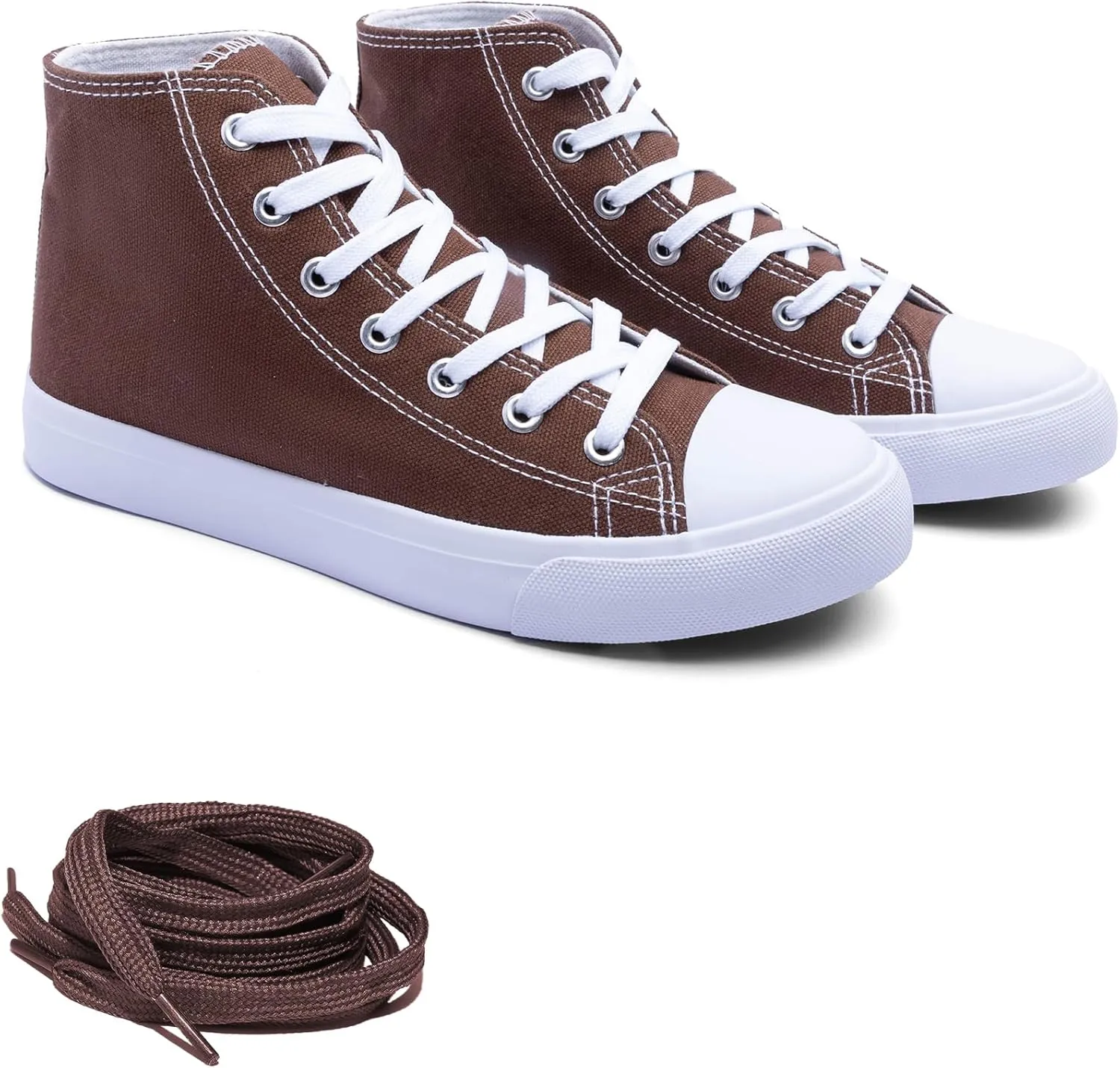 Women's High-Top Canvas Sneakers – Classic Lace-Up Casual Shoes with Extra Shoelaces – Comfortable, Stylish, and Durable