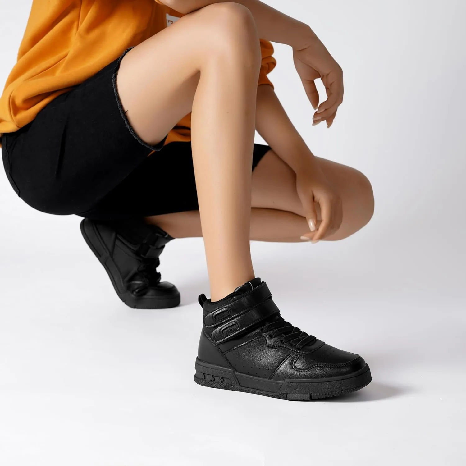 Women's High Top Fashion Basketball Ankle Boots Walking Tennis Shoes Platform Hook and Loop Casual Faux Leather Hidden Heels Sneaker