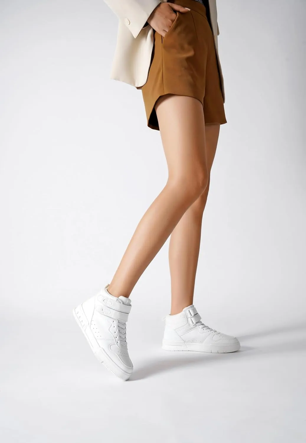 Women's High Top Fashion Basketball Ankle Boots Walking Tennis Shoes Platform Hook and Loop Casual Faux Leather Hidden Heels Sneaker
