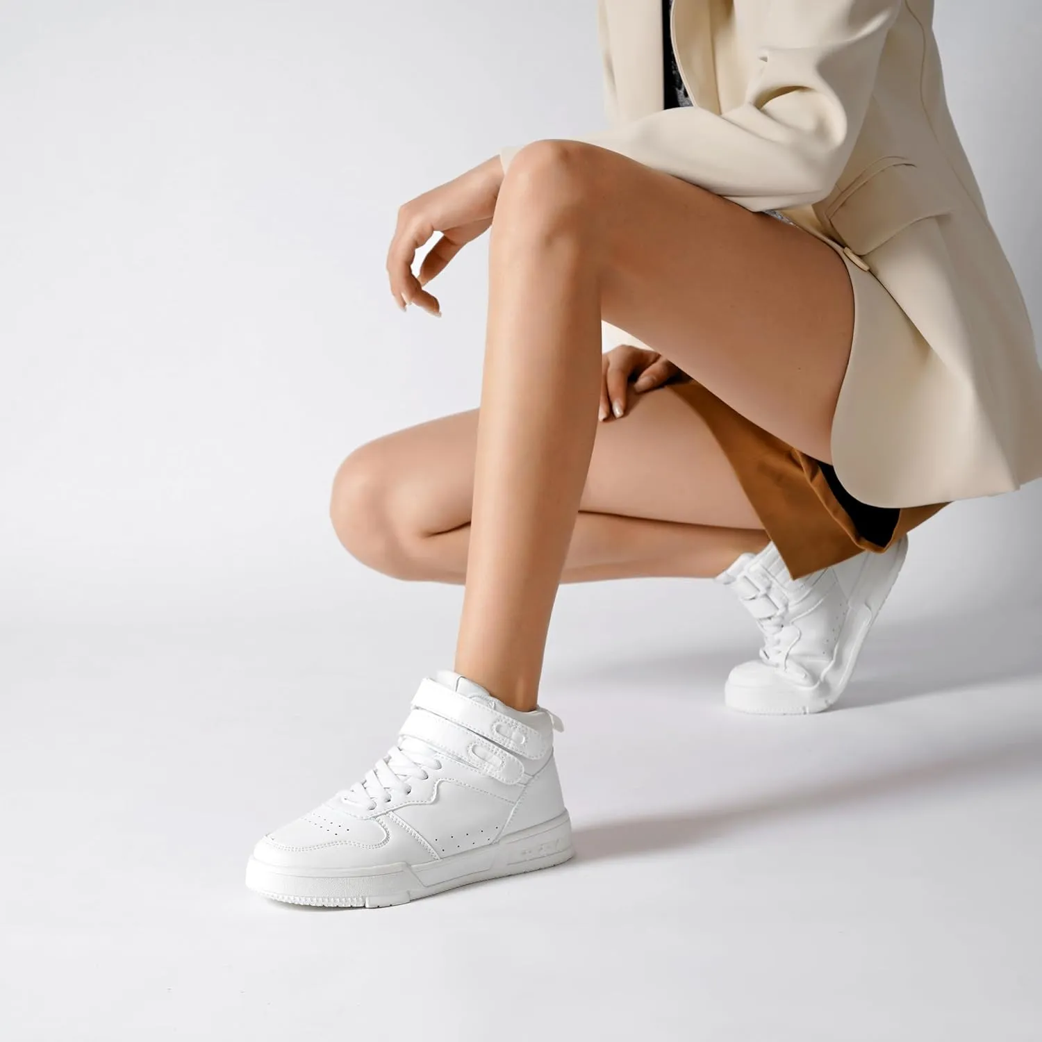 Women's High Top Fashion Basketball Ankle Boots Walking Tennis Shoes Platform Hook and Loop Casual Faux Leather Hidden Heels Sneaker