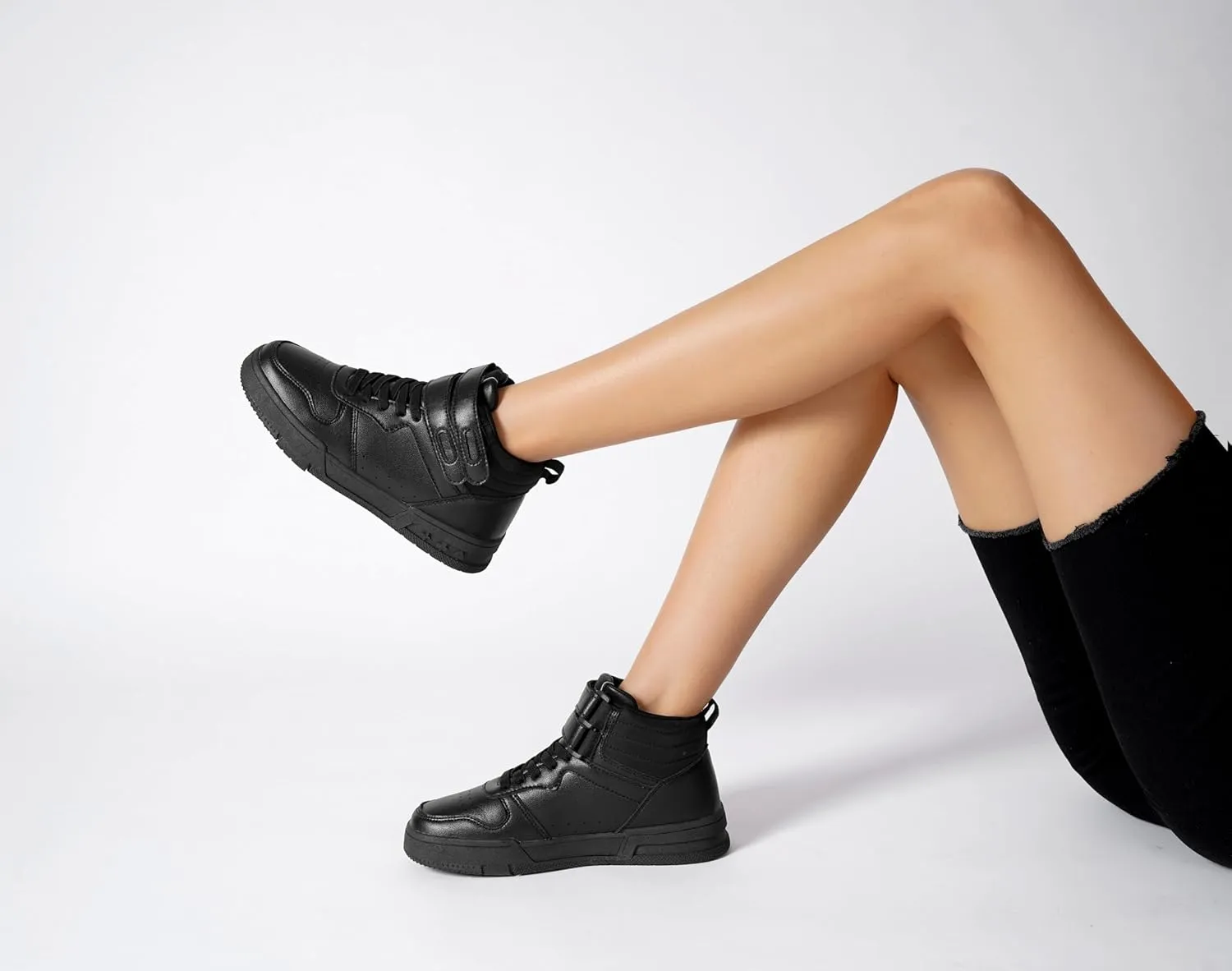 Women's High Top Fashion Basketball Ankle Boots Walking Tennis Shoes Platform Hook and Loop Casual Faux Leather Hidden Heels Sneaker