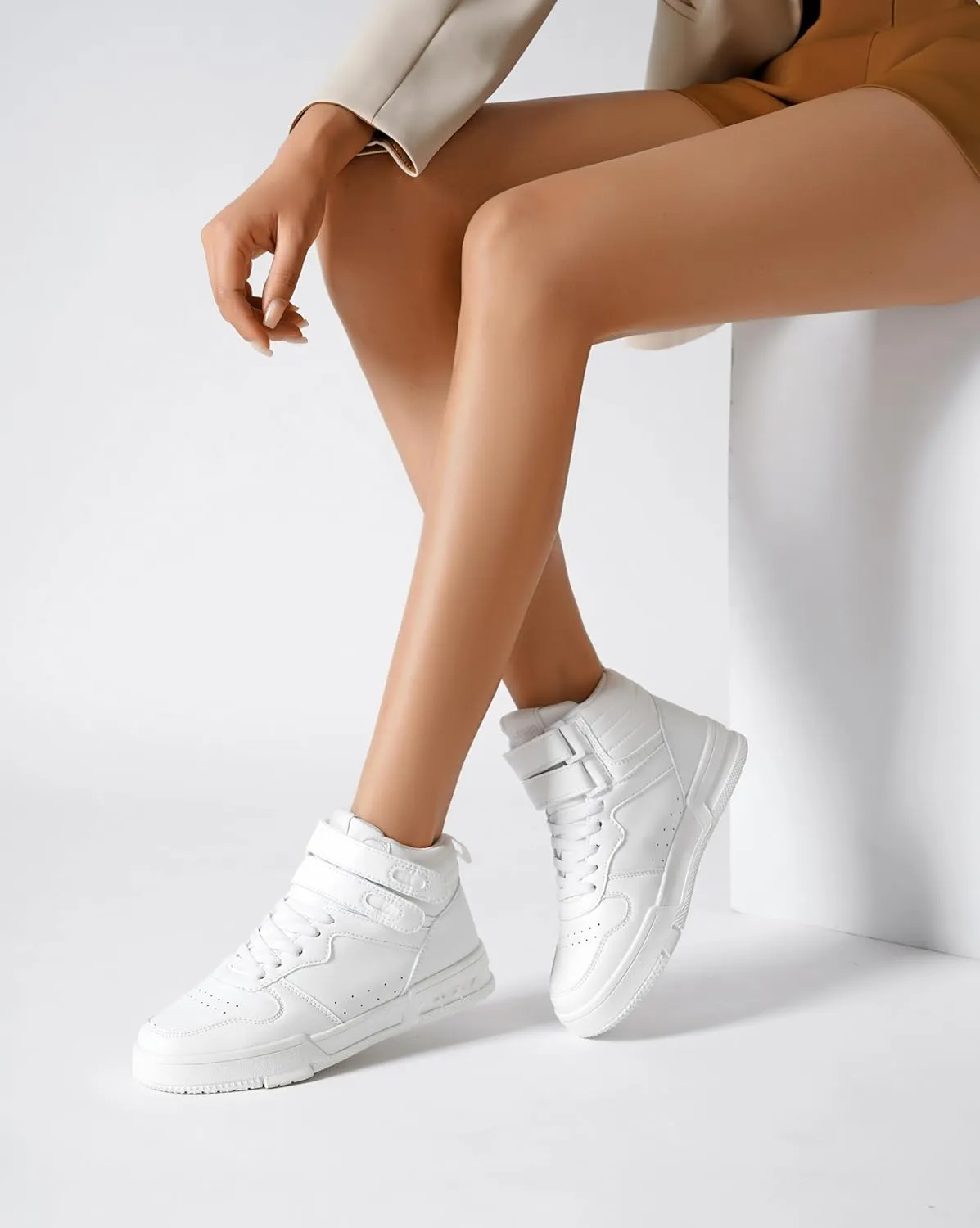 Women's High Top Fashion Basketball Ankle Boots Walking Tennis Shoes Platform Hook and Loop Casual Faux Leather Hidden Heels Sneaker