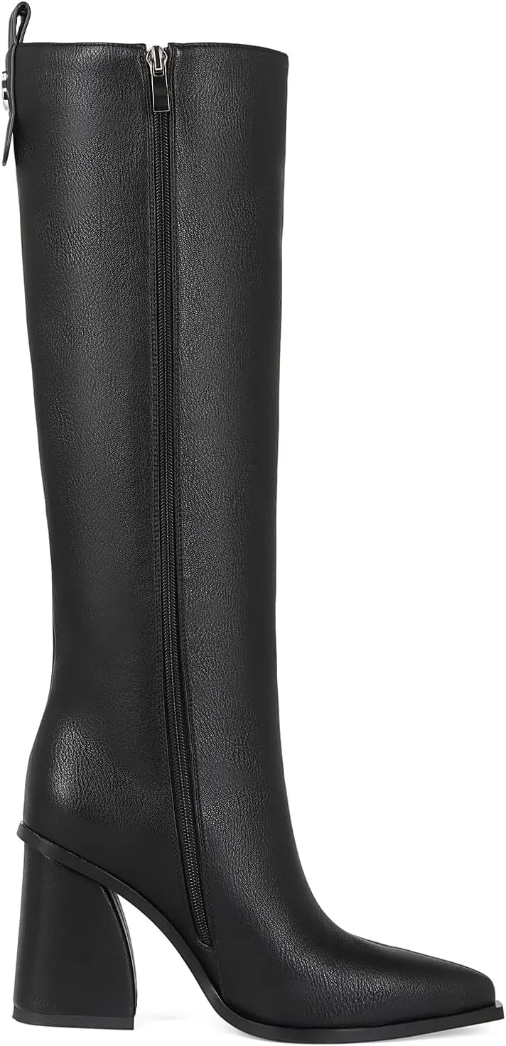 Women's Knee High Boots Block Chunky Heel Pointed Toe Tall Boots for Women High Heel Side Zipper Long Boots