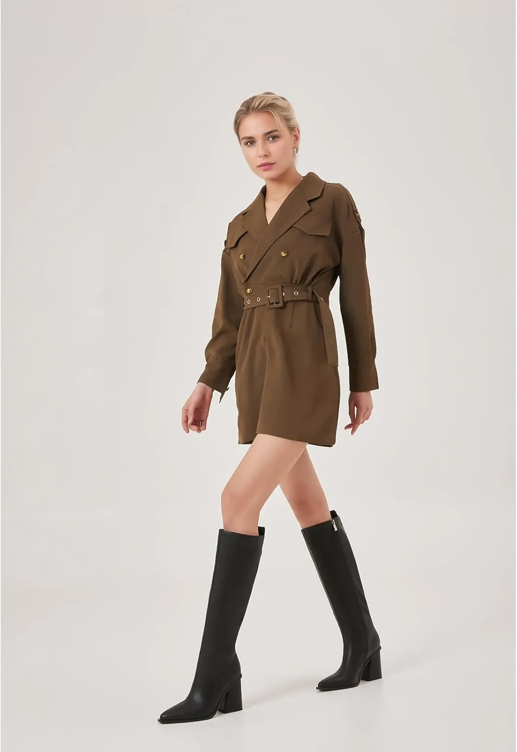 Women's Knee High Boots Block Chunky Heel Pointed Toe Tall Boots for Women High Heel Side Zipper Long Boots