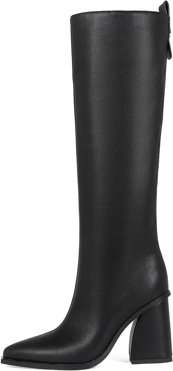 Women's Knee High Boots Block Chunky Heel Pointed Toe Tall Boots for Women High Heel Side Zipper Long Boots