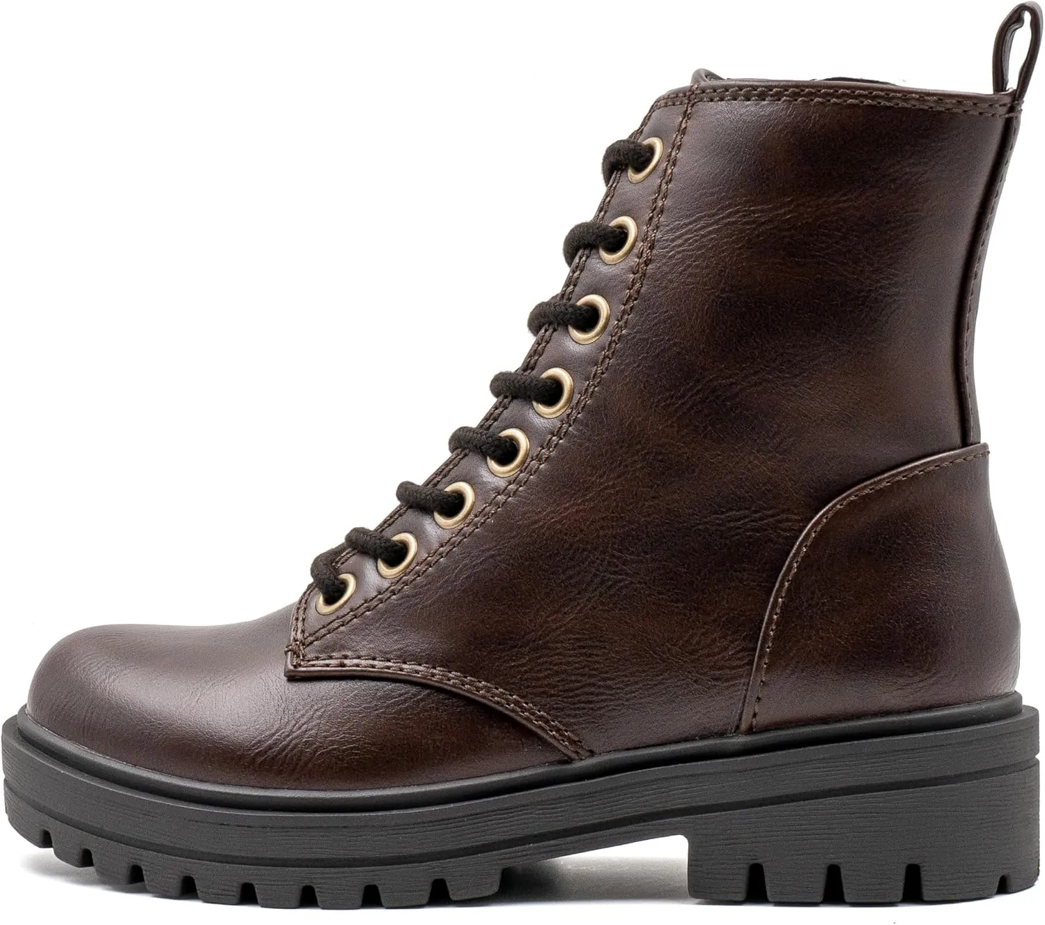 Women's Lace Up Combat Platform Ankle Boots With Thick Sole, Side Zipper Shoes Mid Calf Booties for Lady 2301-2302-2403