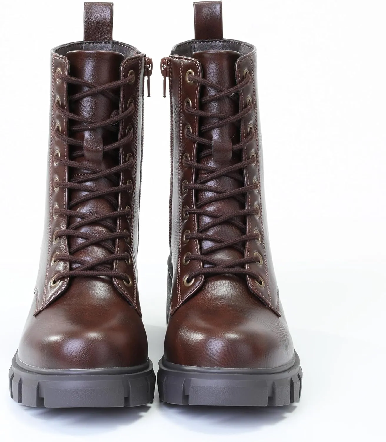 Women's Lace Up Combat Platform Ankle Boots With Thick Sole, Side Zipper Shoes Mid Calf Booties for Lady 2301-2302-2403