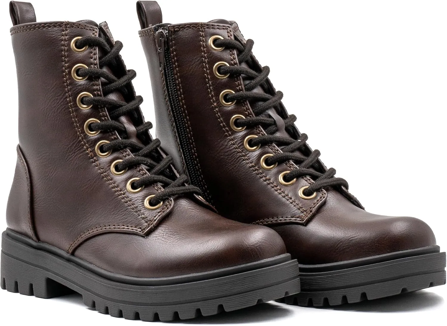 Women's Lace Up Combat Platform Ankle Boots With Thick Sole, Side Zipper Shoes Mid Calf Booties for Lady 2301-2302-2403
