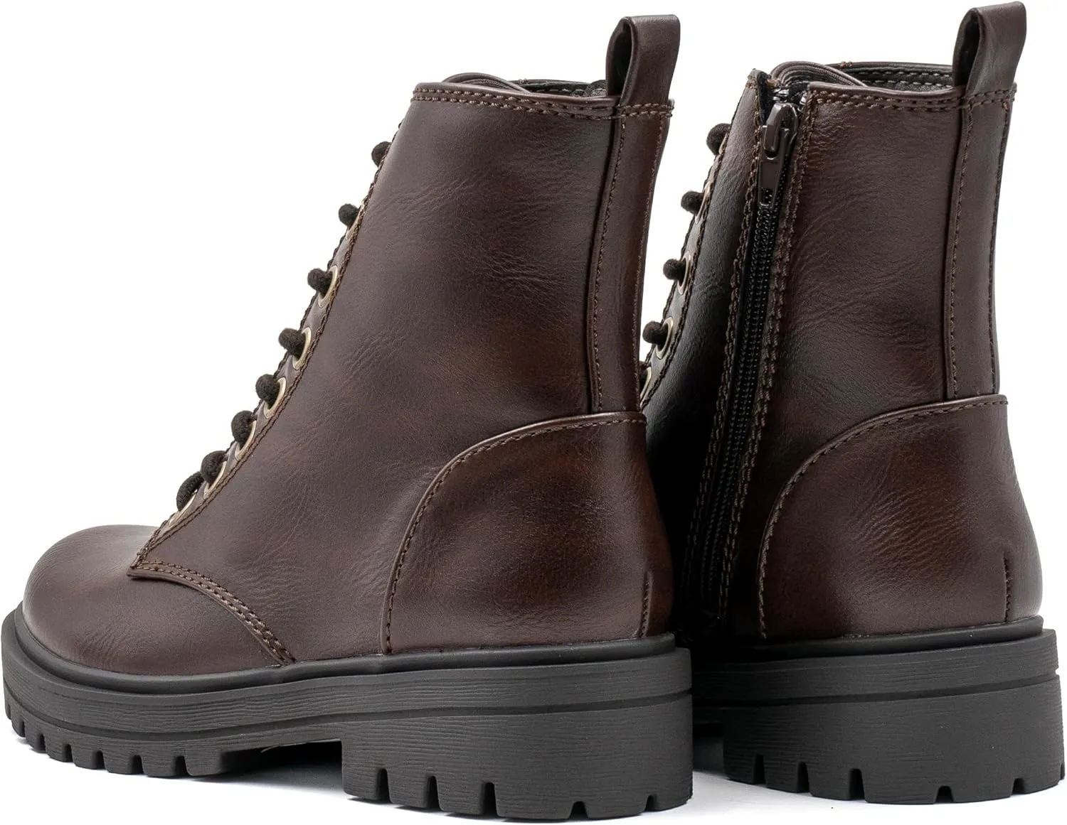 Women's Lace Up Combat Platform Ankle Boots With Thick Sole, Side Zipper Shoes Mid Calf Booties for Lady 2301-2302-2403