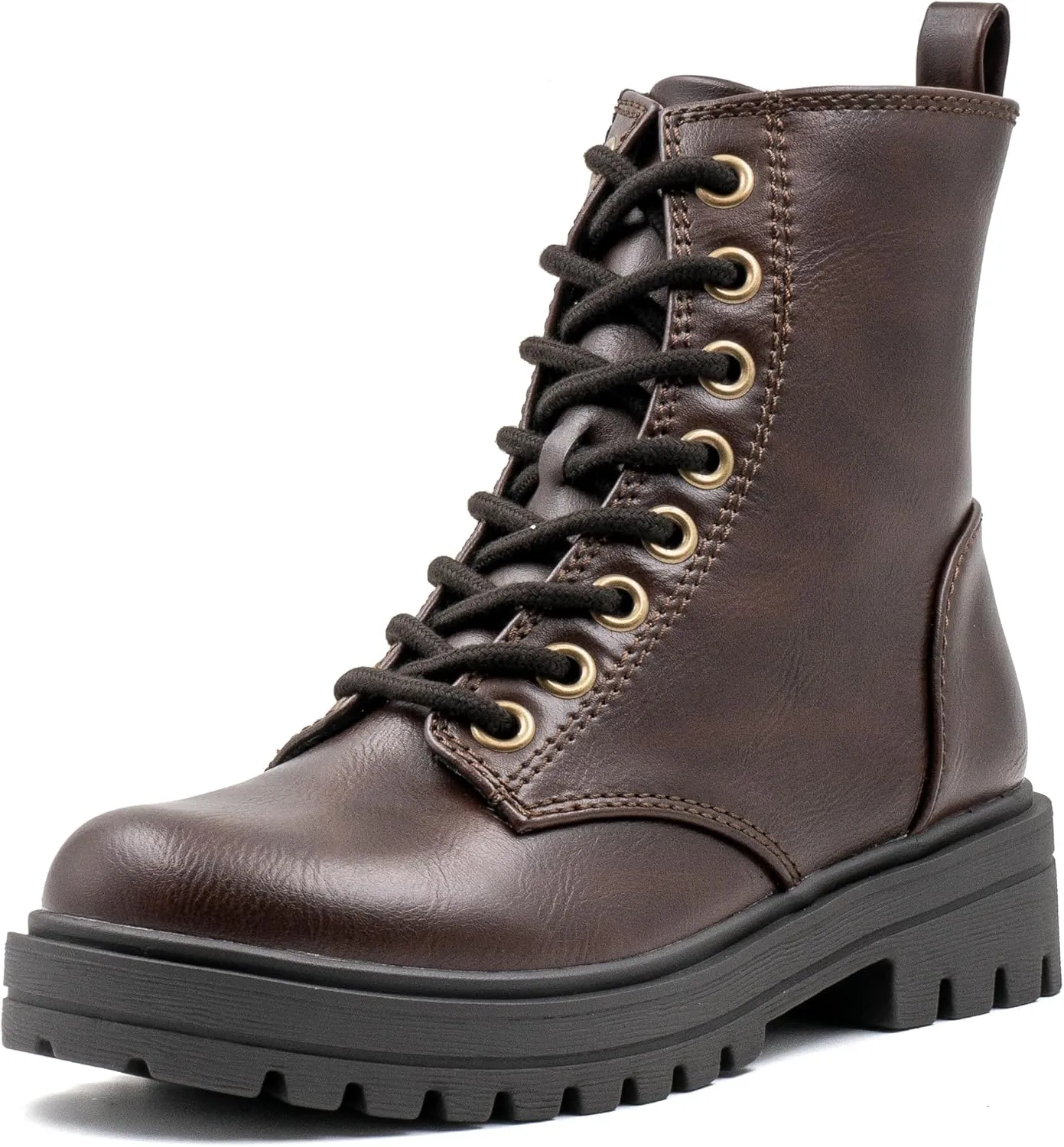 Women's Lace Up Combat Platform Ankle Boots With Thick Sole, Side Zipper Shoes Mid Calf Booties for Lady 2301-2302-2403