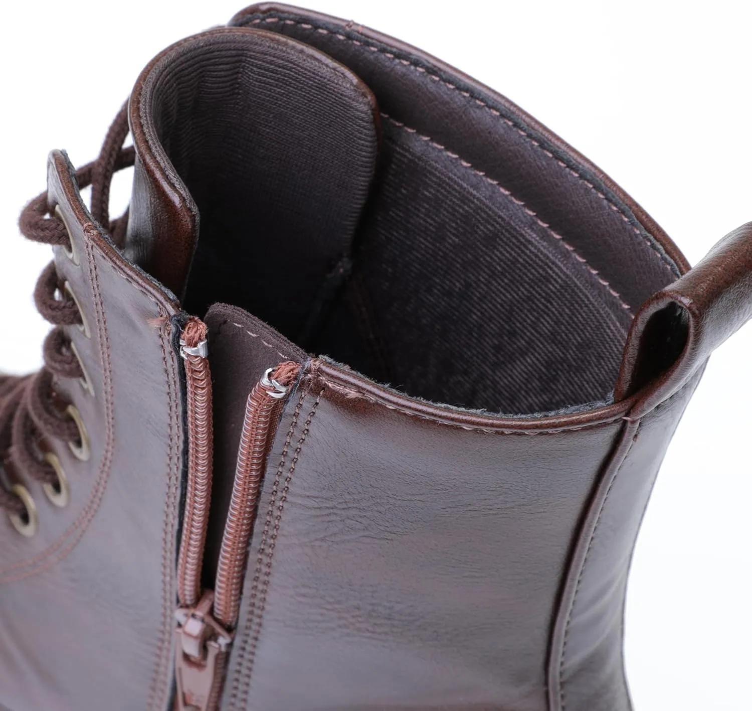Women's Lace Up Combat Platform Ankle Boots With Thick Sole, Side Zipper Shoes Mid Calf Booties for Lady 2301-2302-2403