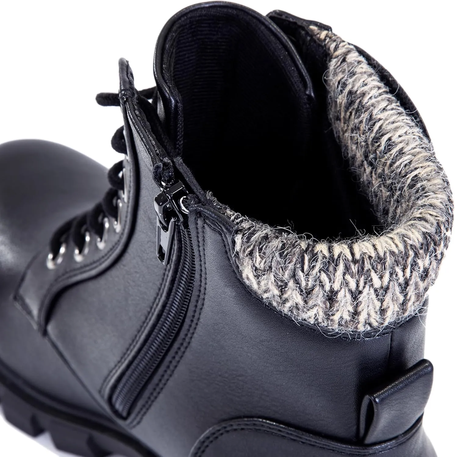 Women's Lace Up Combat Platform Ankle Boots With Thick Sole, Side Zipper Shoes Mid Calf Booties for Lady 2301-2302-2403