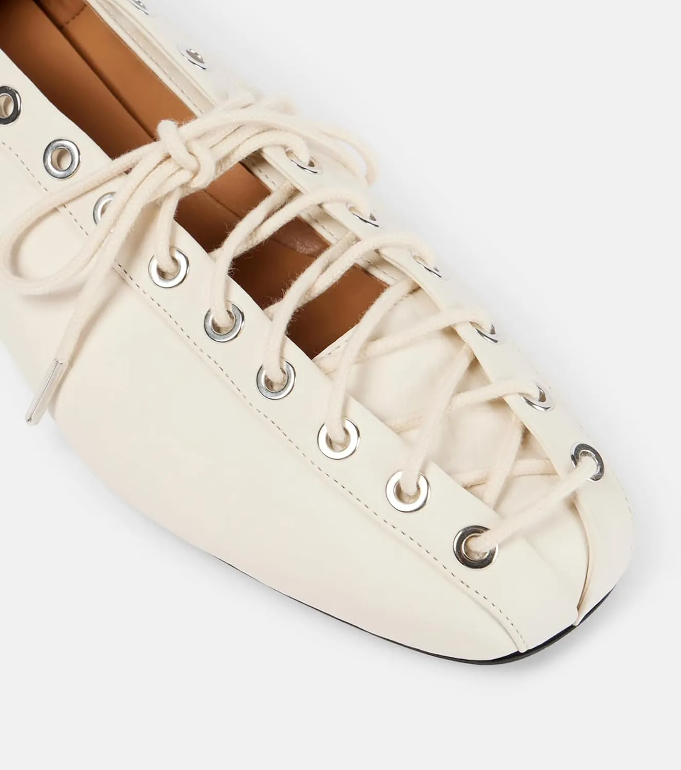 Women's Leather Ballet Flats, Square Closed Toe Lace-Up Flat Shoes, Fashion Dress Work Comfort Slip On Shoes with Elastic Backstrap