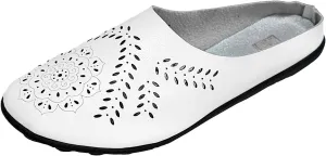 Women's Leather Half Slippers Hollow Soft Sole Non Slip Shoes Flat Round Toe Breathable Slip On Lazy Flat Flip Flop