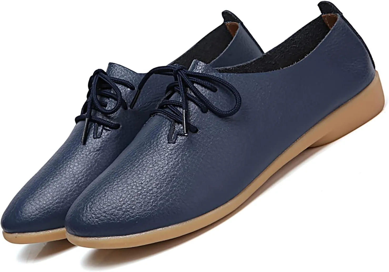 Women's Leather Lace Up Flats Pointed Loafers,Fashion Soft Bottom Low Lightweight Comfort Slip-On Business Formal Work Dress Walking Oxfords Sneakers