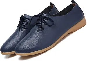 Women's Leather Lace Up Flats Pointed Loafers,Fashion Soft Bottom Low Lightweight Comfort Slip-On Business Formal Work Dress Walking Oxfords Sneakers