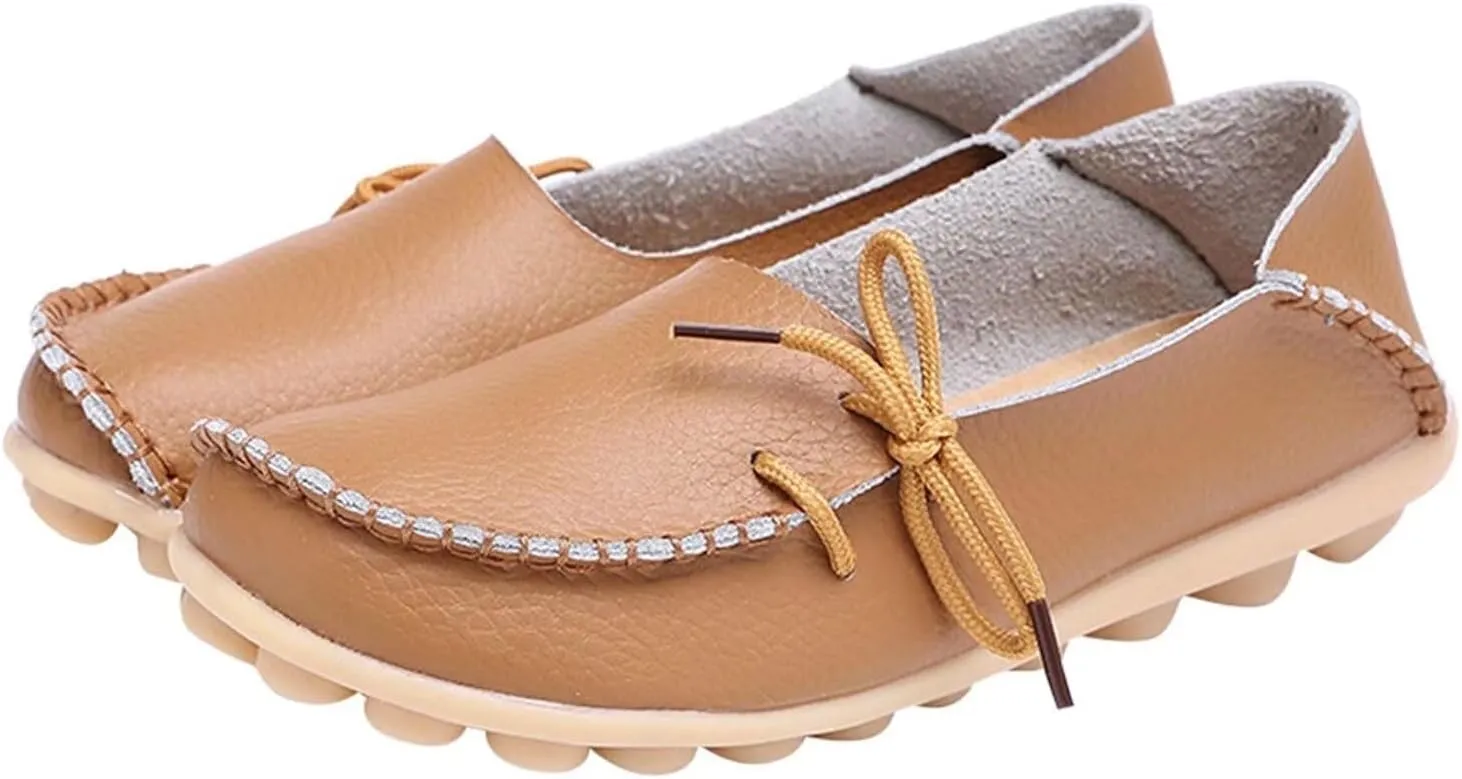 Women's Leather Slipper Loafers Flat Shoes Slip-Ons
