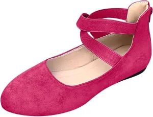 Women's Loafer Flat Women's Comfortable Ballet Flat Shoes with Ankle and Elastic Straps Lightweight Slip On Evening