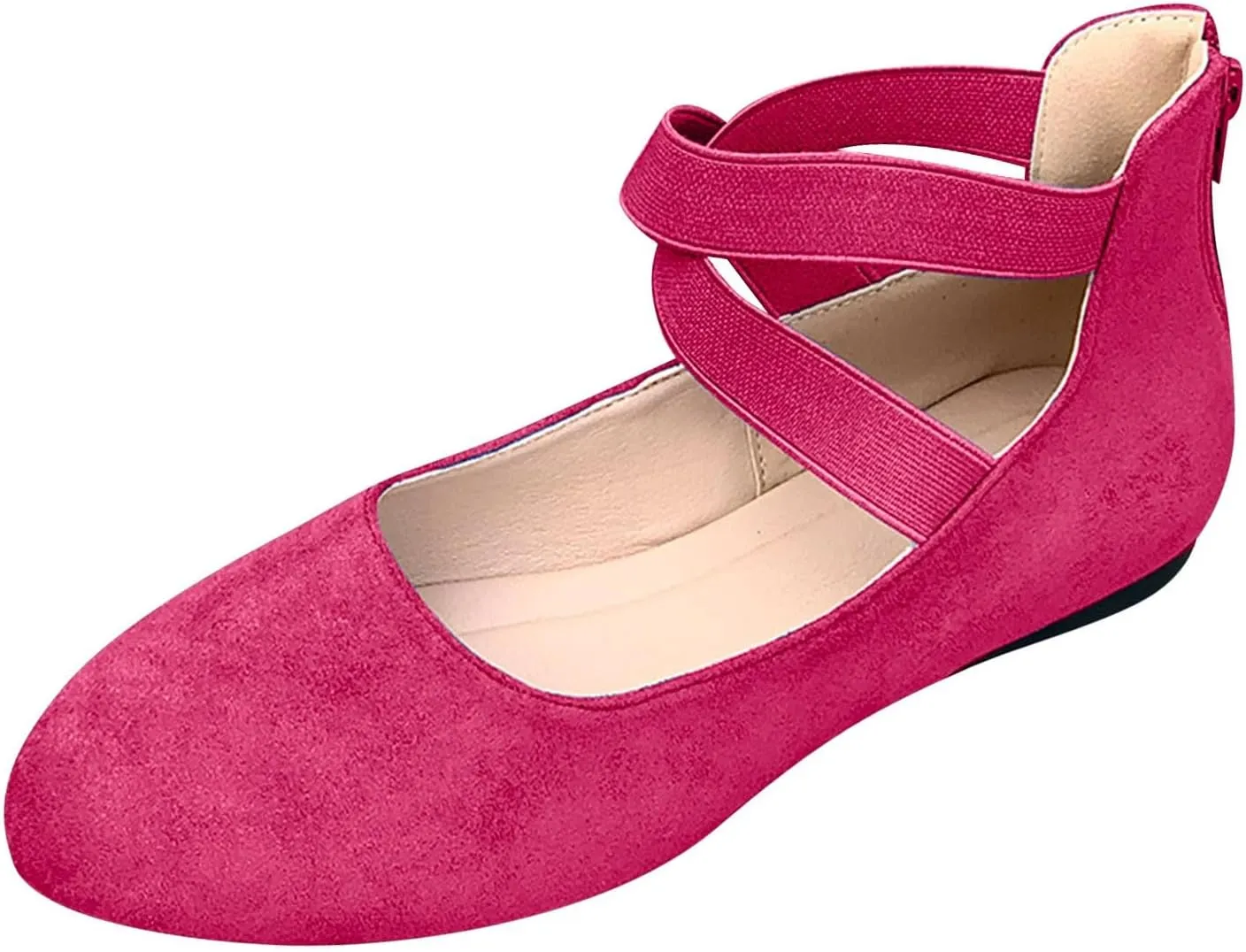 Women's Loafer Flat Women's Comfortable Ballet Flat Shoes with Ankle and Elastic Straps Lightweight Slip On Evening