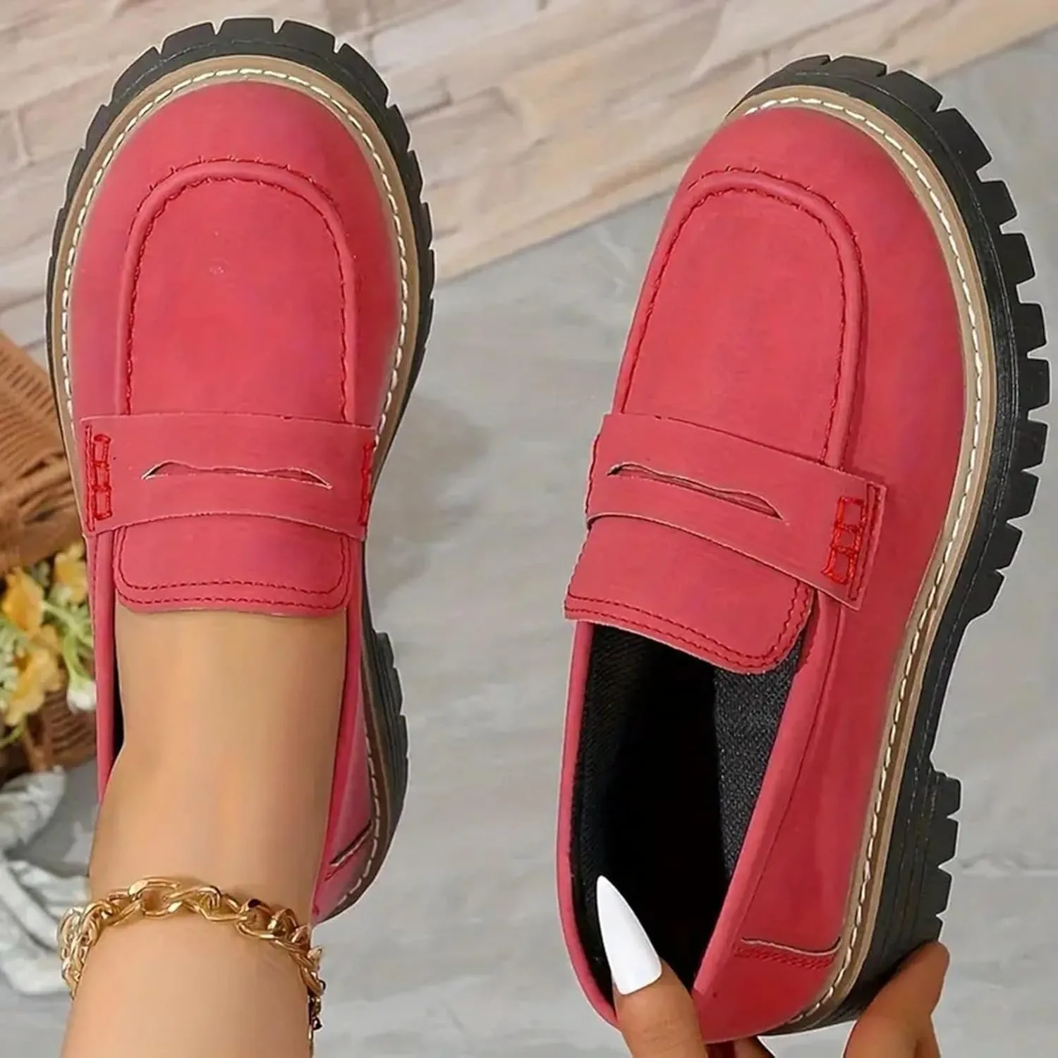 Womens Loafers Shoes Platform Chunky Penny Loafer Casual Comfortable Slip On Shoes Fashion Business Work Shoes
