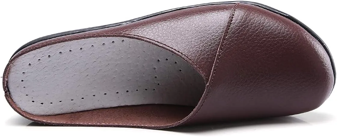 Women's Loafers Slip-on Leather Shoes Open Back Mule Casual Flat Shoes Comfortable Summer Slipper