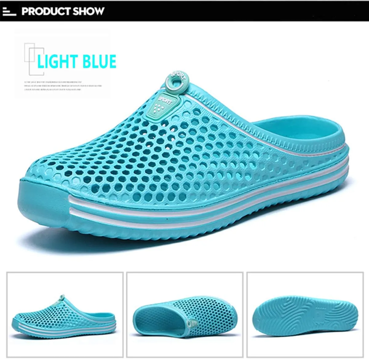Womens Mens Bathroom Garden Non-slip Hole Breathable Lightweight Sandals Unisex Beach Quick Drying Sandals Couple Indoor/Outdoor Slippers