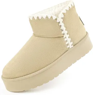 Women's Mini Snow Boots for Women Faux Fur Lining No Slip Short Winter Boots for Women Slip On Braid Ankle Boots Botas De Invierno para Mujer Sand Size8