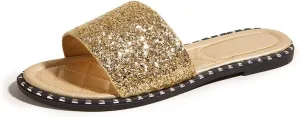 Women's Open Toe Flat Sandals Rhinestone Glitter On Casual Fashion Slippers Quick Drying Indoor & Outdoor Slides