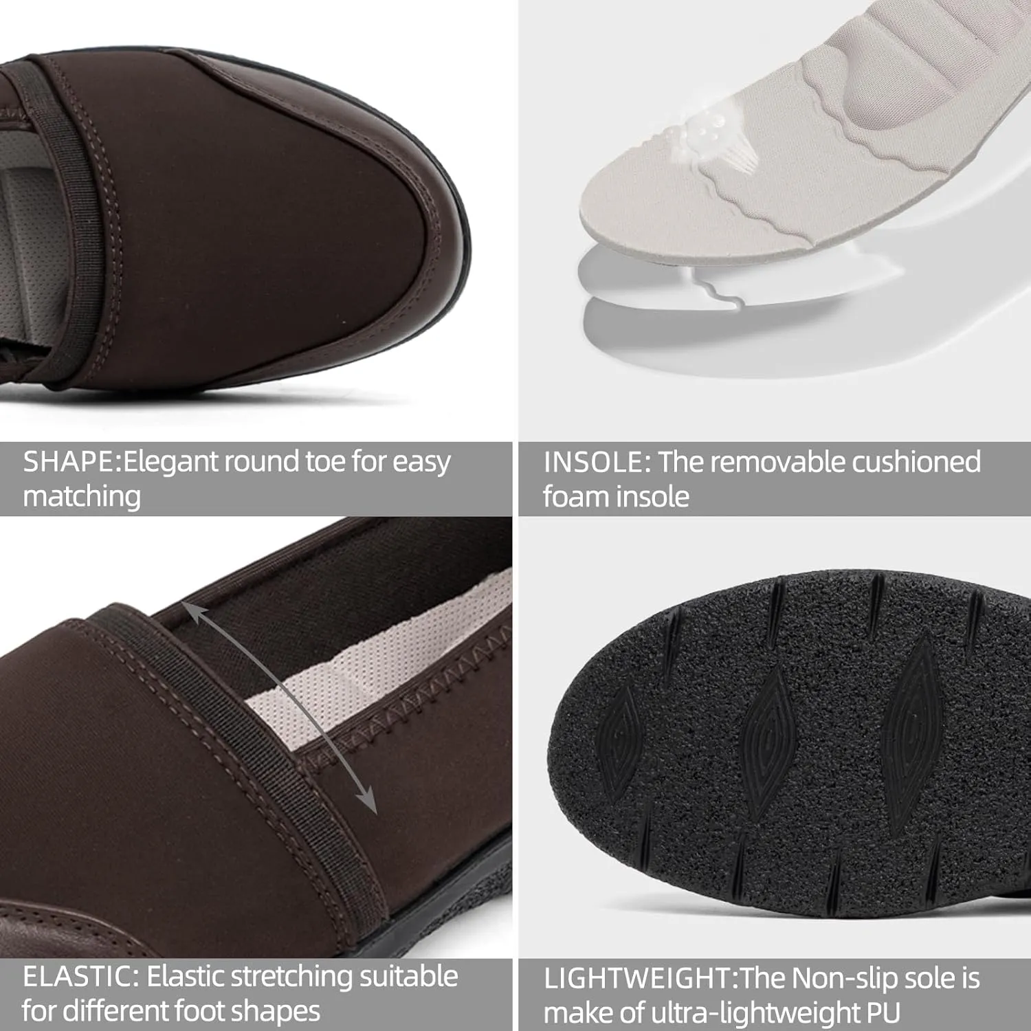 Women's Orthopedic Loafers Stretchy Slip-on Comfort Walking Work Flat Shoes for Bunions