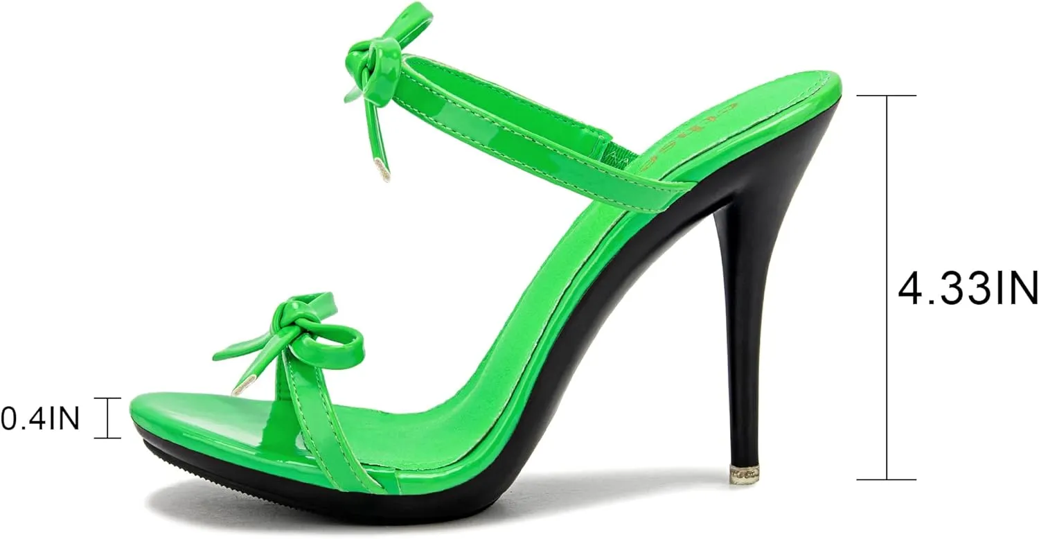 Women's Platform Heeled Sandals Strappy Stilettos Mules Open Toe Slip On Fashion Sexy Dress Cute Bowknot Backless High Heel Slides Heels Slippers