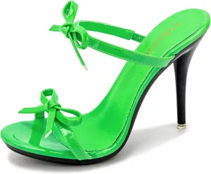 Women's Platform Heeled Sandals Strappy Stilettos Mules Open Toe Slip On Fashion Sexy Dress Cute Bowknot Backless High Heel Slides Heels Slippers