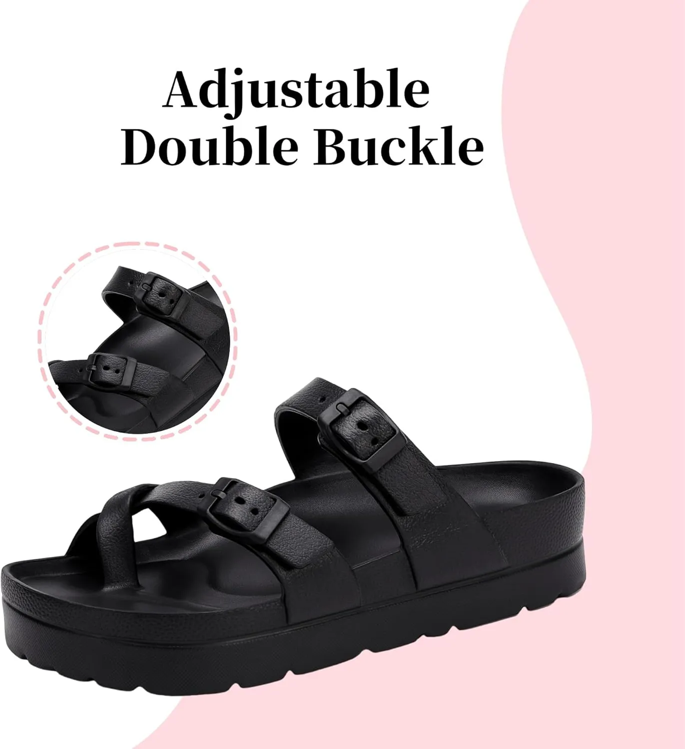 Women's Platform Sandals with Arch Support Comfortable Lightweight Sandals Slipper Adjustable Buckle - Ultra Cushion